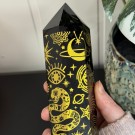 Stort Svart Obsidian Tårn - Cosmic Mystica Gull 22cm thumbnail