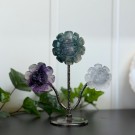 Krystallblomster på stand - Mose Agat, Lilla Fluoritt & Bergkrystall thumbnail