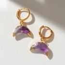 Luna Norte ~ Crescent Horn Huggie Hoop Øredobber- Ametyst  thumbnail