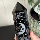 Stort Svart Obsidian Tårn - Cosmic Mystica Sølv 22cm thumbnail