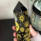 Stort Svart Obsidian Tårn - Cosmic Mystica Gull 22cm thumbnail