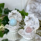 Havets Vokter ~ Krystallkuleholder i skjell med delfiner thumbnail