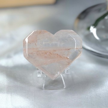 Flammekvarts Hjerte #1 - Indre Ild i Fasettslipt Form 