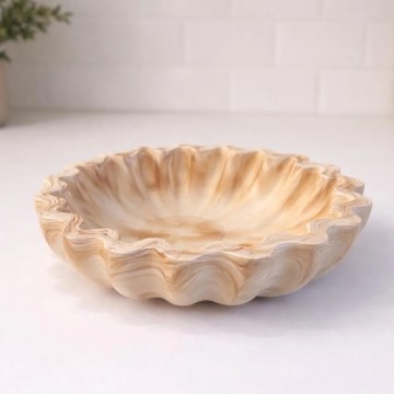 Bølgeskål - Marmorert Smykkefat i Beige