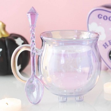 Lilla Heksegryte Krus i Dobbeltvegget Glass med Krystallskje