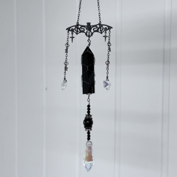 Witchy Svart Obsidian Oppheng ~ Flaggermus, Stjerner & Magi