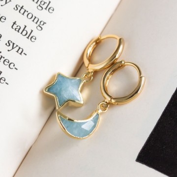 Luna Norte ~ Sky Gazing Mismatched Hoop Øredobber - Akvamarin