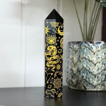 Stort Svart Obsidian Tårn - Cosmic Mystica Gull 22cm