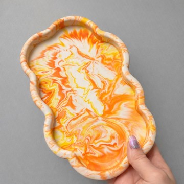 Skyfat - Marmorert i Oransje & Beige