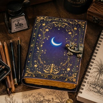 Håndlaget Vintage Notatbok - Blue Moon